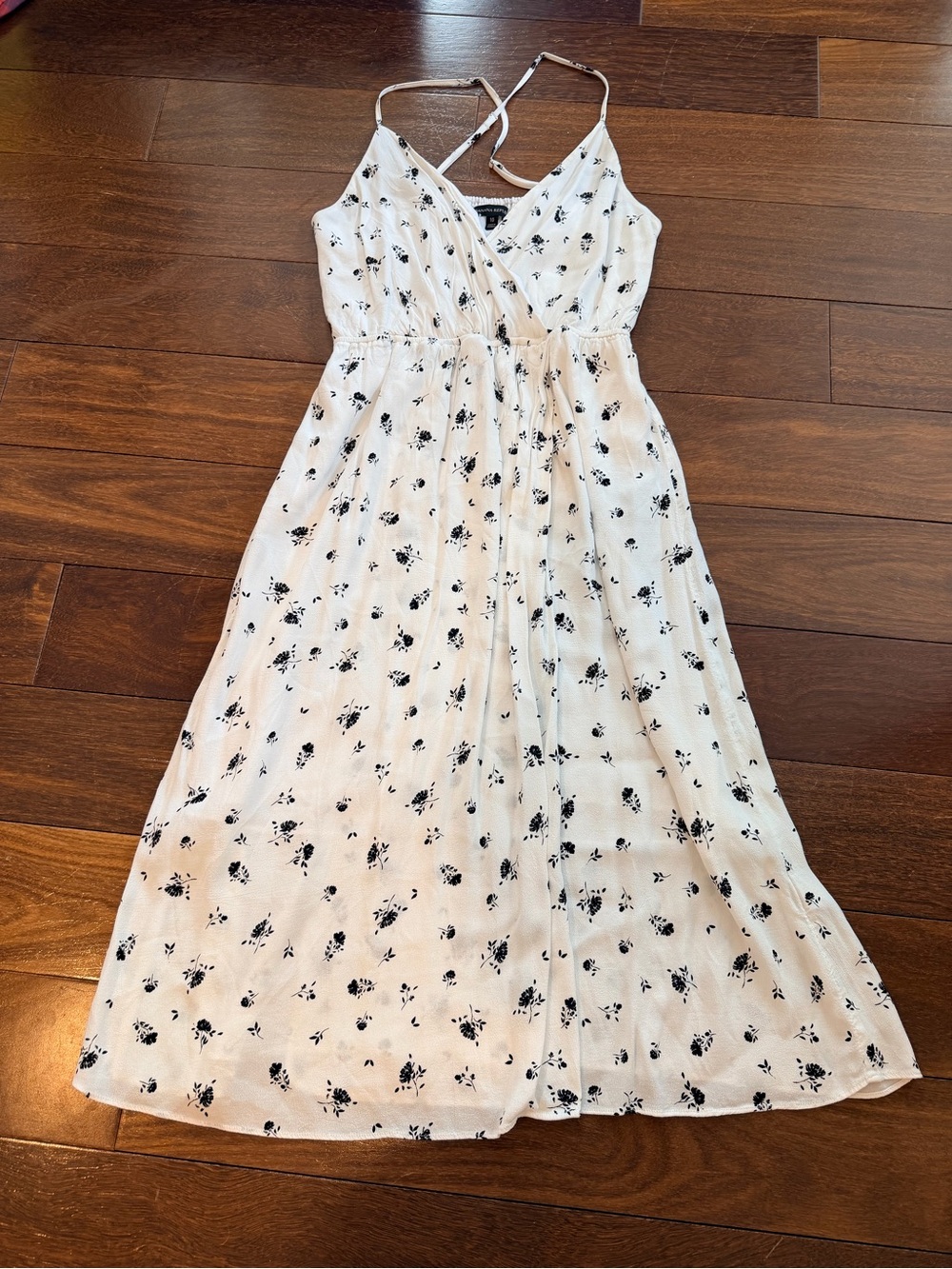 Banana Republic White Maxi Dress with Black Floral Print
